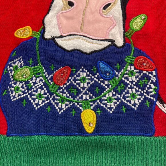Festive Cow Holiday Christmas Sweater Size 2XL Red Blue Ugly Xmas Knit Pullover - Picture 6 of 15